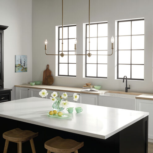 Pallas 3 Light 4.5 inch Brushed Natural Brass Chandelier Linear Ceiling Light